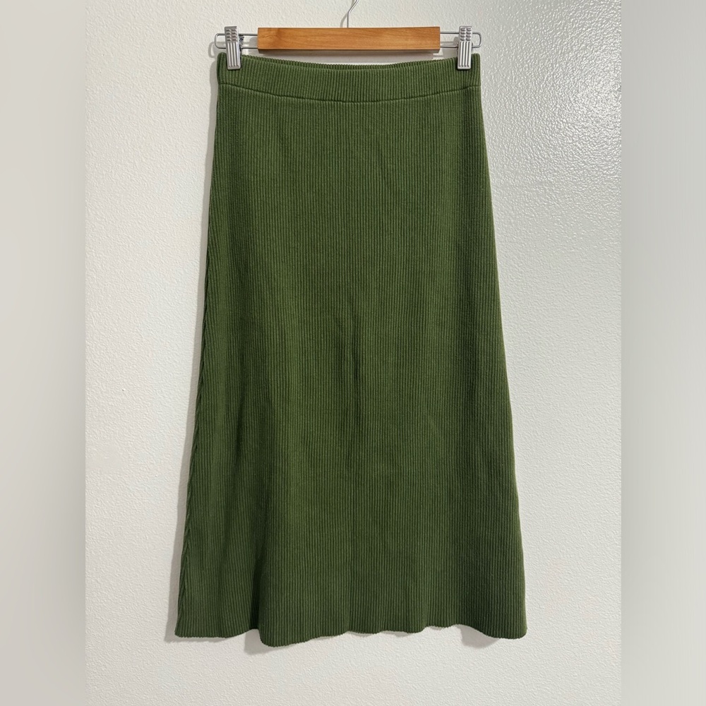 VINCE women’s ribbed dark green midi pull‎ on skirt small boho summer fem…